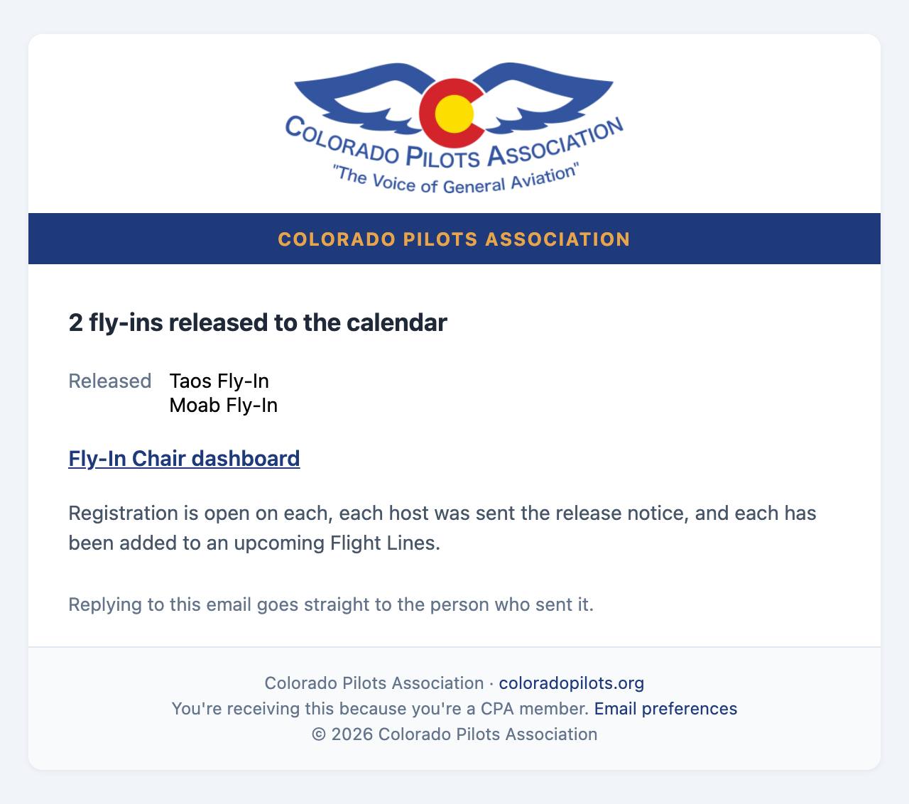 Email: Which fly-ins went public