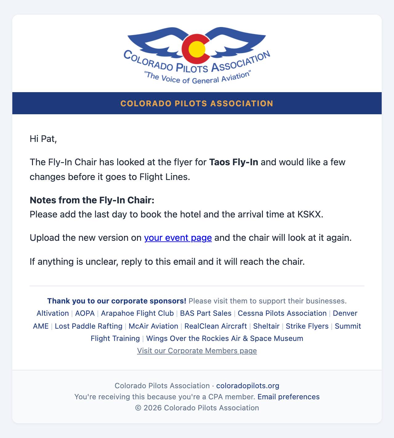 Email: The chair's notes and where to upload the new version