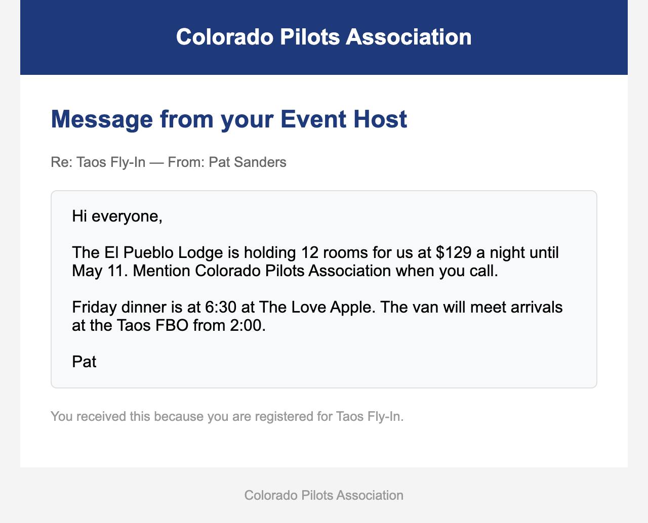 Email: Your message, marked as from the event host