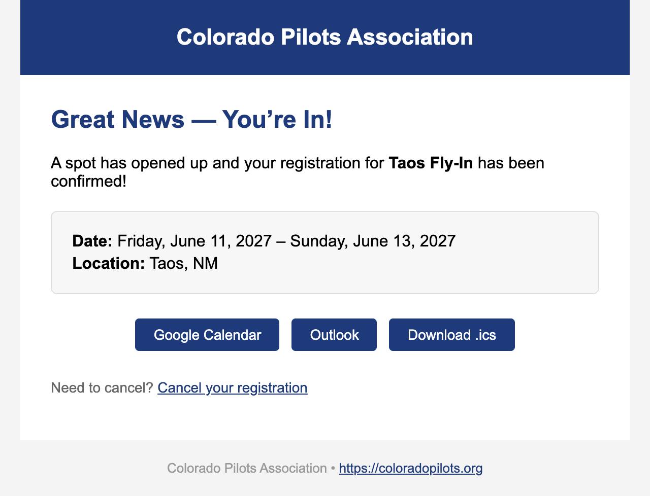 Email: A place opened and they are in