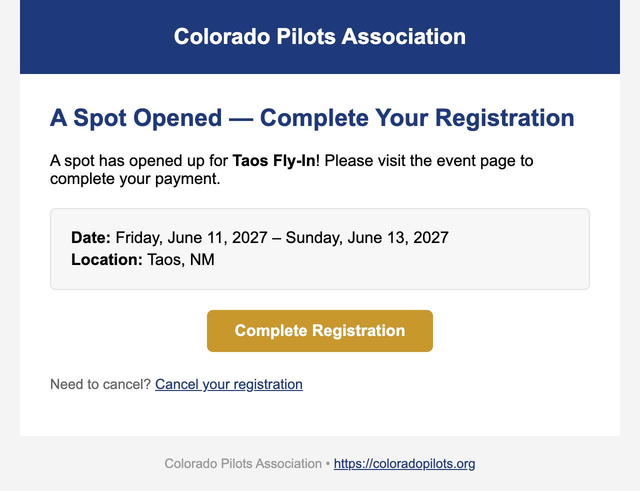 Email: A place opened; a button to finish registering