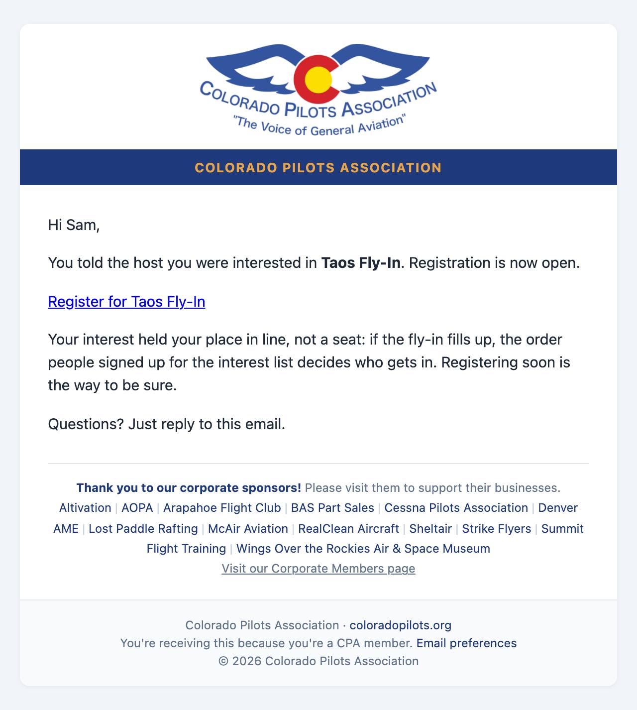 Email: Registration is open; places go in the order people register