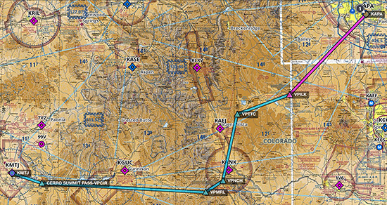 ForeFlight flight plan using VFR GPS waypoints — APA to MTJ